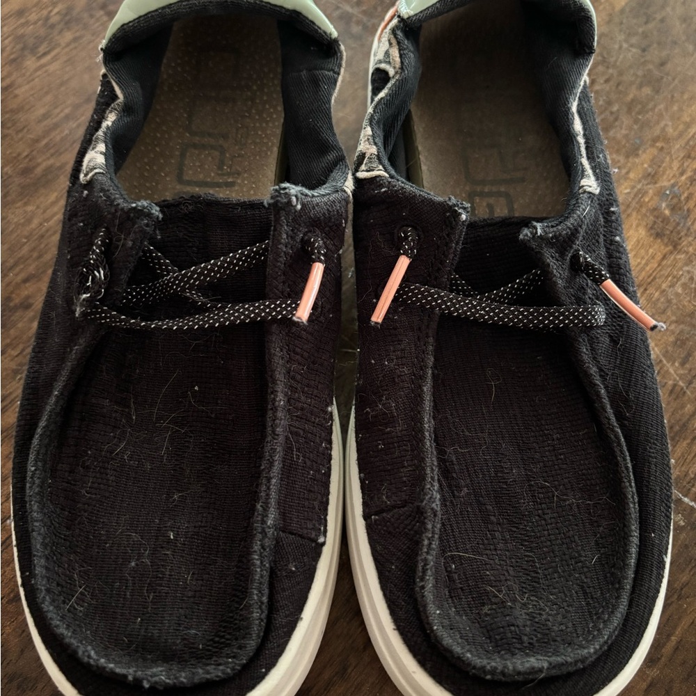 Hey Dude Black Moccasin Shoes with Suede Texture